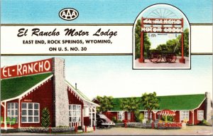 Linen Postcard El Rancho Motor Lodge in Rock Springs, Wyoming~138484