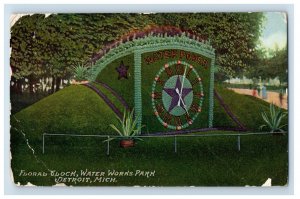 Vintage Floral Clock Water Works Park Detroit, Mich. Postcard F114E