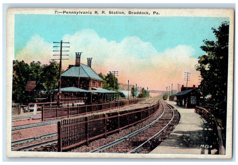 c1930's Pennsylvania R. R. Train Station Braddock PA Unposted Vintage Postcard