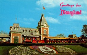 California Anaheim Disneyland Greetings With Disneyland and Santa Fe Station