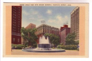 Grand Circus Park, Edison Memorial Fountain, Hotels, Detroit Michigan