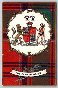 Clan Of Grant Tartan, Heraldic, Coat Of Arms, Antique 1907 Postcard