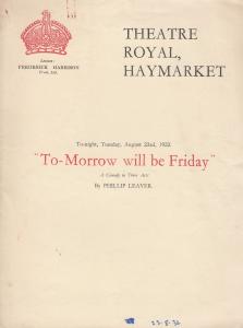 Tomorrow Will Be Friday Marie Tempest Haymarket London Theatre Programme