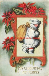 Christmas Santa, Whitney No WNY06-1, Boy in White Robe with Toy Sack, Poinsetta