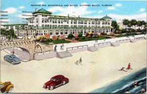 Seaside Inn, Boardwalk and Beach Daytona Beach FL c1945 Vintage Postcard H10