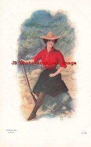 Homer M. Pollock, J Tully No C-23, Western Cowgirl Holding Shot Gun