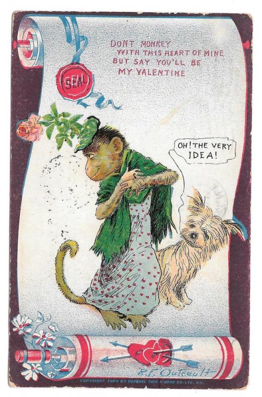 Artist Signed Valentine Postcard R F Outcault Dressed Monkey