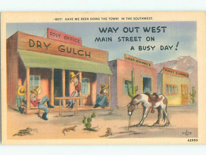 Unused Linen western comic COWBOYS AND STOREFRONTS IN THE OLD WEST J3766