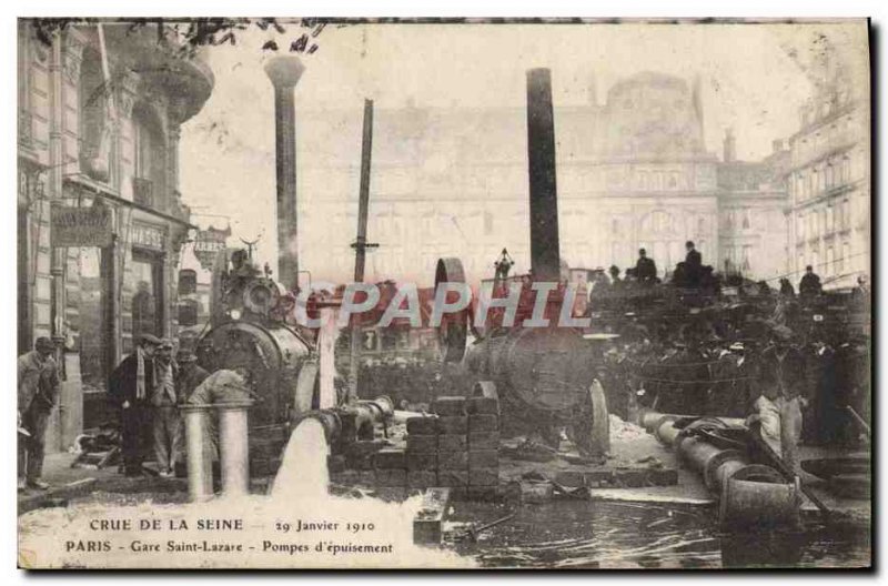 Old Postcard Paris Crue of the Seine January 29, 1910 Saint-Lazare station pu...