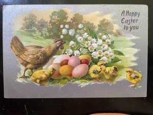 Vintage Victorian Postcard 1909 A Happy Easter to You - Lily of Valley, Chicks