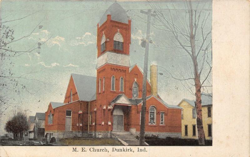 Dunkirk Indiana~Methodist Episcopal ME Church~Homes Down Street~1908 Postcard 