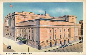 Linen Card of Masonic Temple Cincinnati Ohio OH 1935