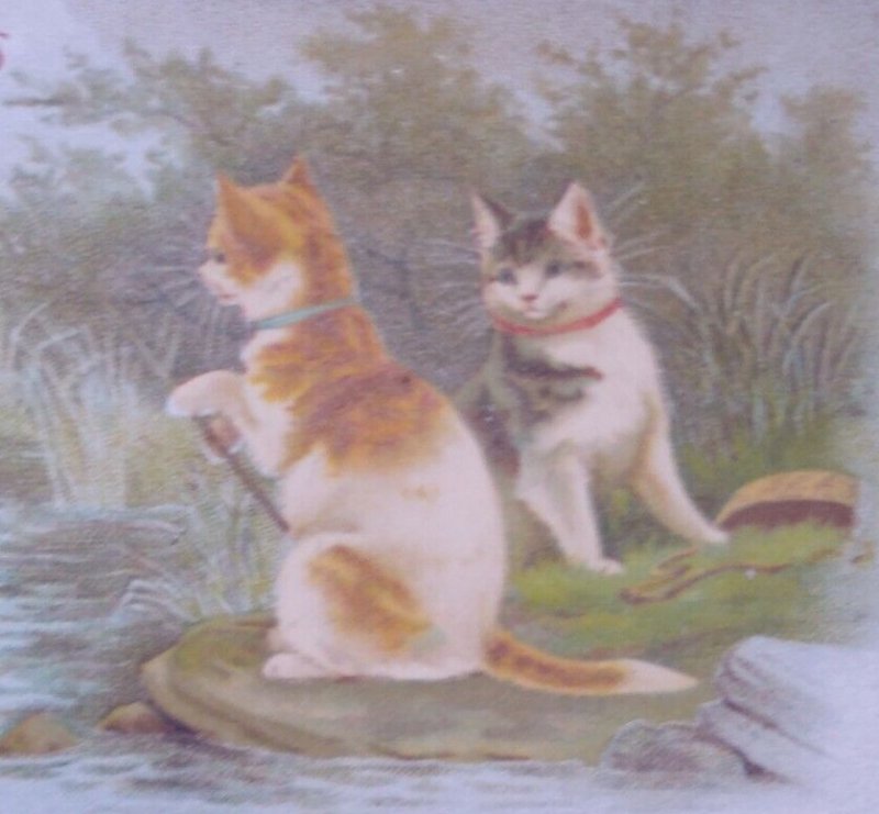 Helena Maguire Cats Kittens Fishing Antique Vintage Christmas Postcard