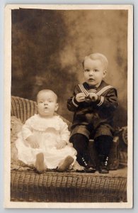 RPPC Adorable Hanson Boys Brothers Look of Shock on Little One Postcard G21