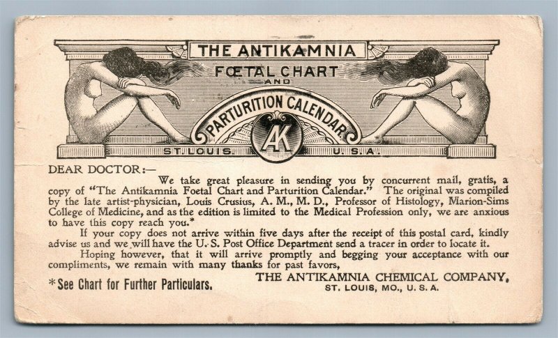 1899 CHEMICAL COMPANY MEDICAL ADVERTISING PIONEER ANTIQUE POSTCARD ST.LOUIS MO