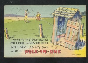 GOLF COURSE GOLFING HUMOR HOLE IN ONE OUTHOUSE VINTAGE COMIC POSTCARD