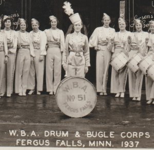 Fergus Falls MINNESOTA RPPC 1937 ALL-WOMEN'S BAND W.B.A. Drum & Bugle Corps MN