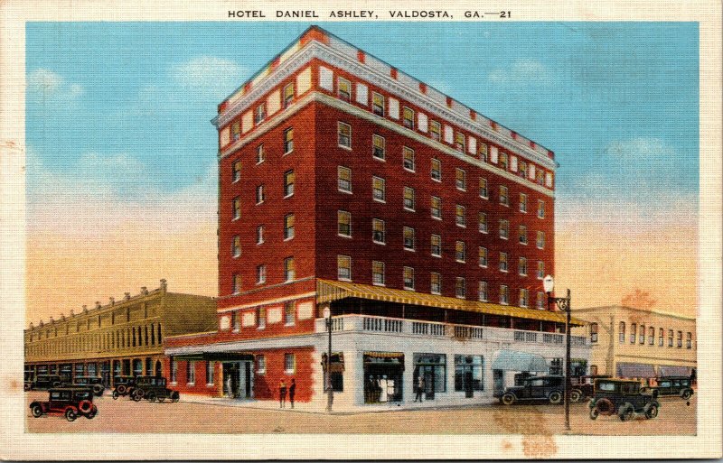 Vtg 1930s Hotel Daniel Ashley Old Cars Valdosta Georgia GA Linen Postcard