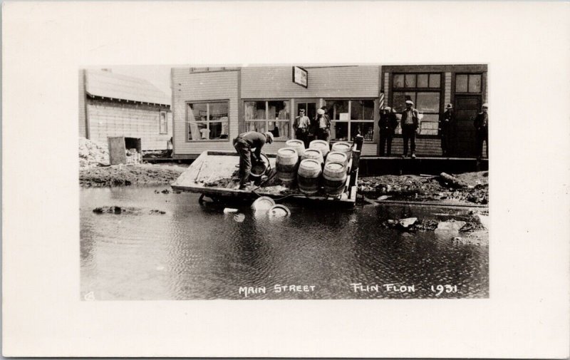 Flin Flon Manitoba Main Street Flood Flooding 1931 MB Unused RPPC Postcard E79