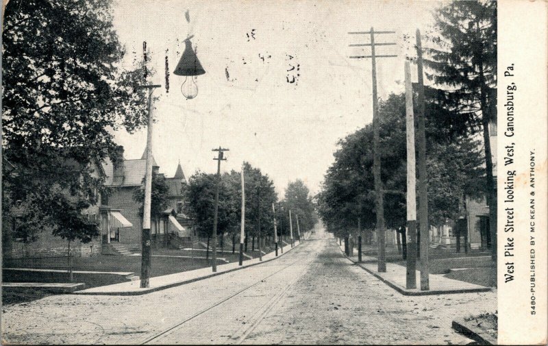 Vtg 1910 West Pike Street looking West Canonsburg Pennsylvania PA Postcard