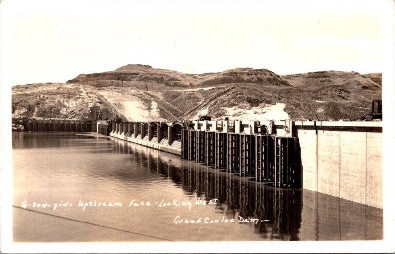 Real Photo Postcard Upstream Face Looking West The Grand Coulee Dam, Washington