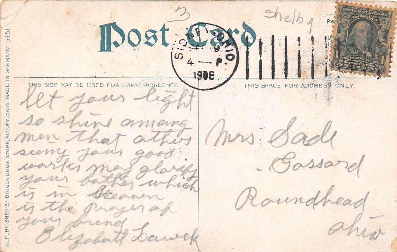E10/ Sidney Ohio Postcard 1908 Main Street Presbyterian Baptist Church School