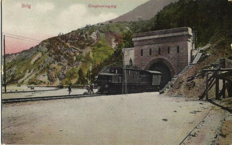 switzerland, BRIG, Entrance Simplon Pass Steam Train (1910s) Postcard