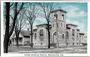 United Brethren Church, Monroeville IN Vintage Postcard J31