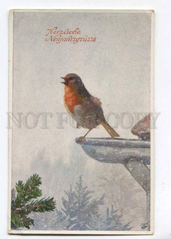 257588 NEW YEAR Charming Winter Bird by RAMMERER Vintage PC 