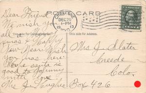 F25/ Santa Claus Merry Christmas Postcard 1913 Cheyenne Wyoming 3
