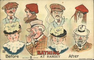 Bathing at Ramsey UK Comic Faces c1910 Postcard 