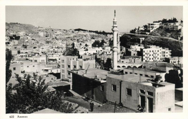jordan, AMMAN, Partial View with Mosque (1950s) RPPC