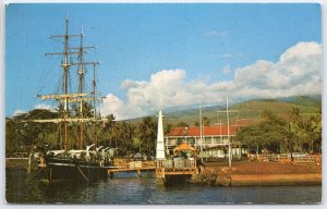 Vintage Lahaina Waterfront Maui Hawaii Evening Postcard with Tall Ship 1972
