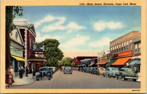 Postcard MA Hyannis Cape Cod Main Street Old Cars Street View Shops 1949 S21