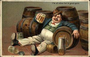 Prohibition Drunk Man Drinking Alcohol Kegs Comic c1910 Vintage Postcard