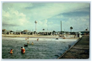 c1950 Swimming Picnic Shelters Seashore Bridge Pensacola Beach Florida Postcard