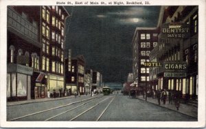 Postcard IL Rockford - State Street East of Main Street at Night