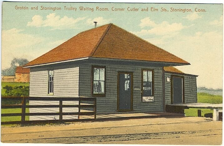 Stonington CT Groton Trolley Waiting Room Cigarette Sign Vintage Postcard