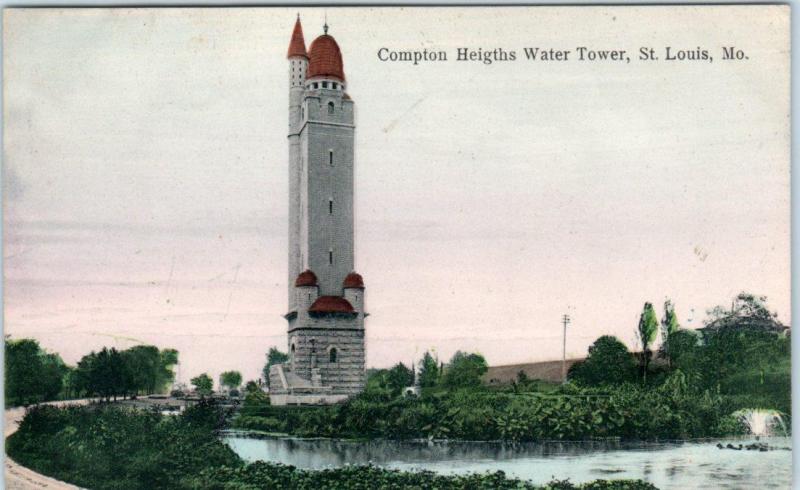 ST. LOUIS Missouri   Handcolored COMPTON HEIGHTS Water Tower c1900s  Postcard