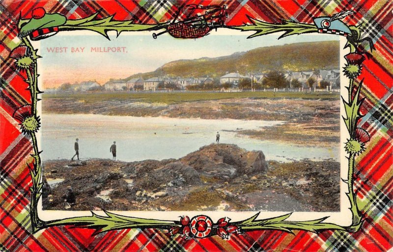 West Bay, Millport, Great Cumbrae, Scotland Plaid Border c1910s Vintage Postcard