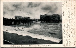 Auditorium, Pier, Ship Cabrillo Venice CA c1910 vtg postcard