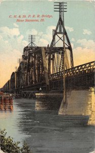 H60/ Savanna Illinois Postcard c1910 CM&STP Railroad Bridge River  86