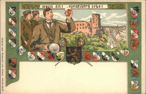 Heidelberg Germany Epees Fencing Heraldic Coat of Arms Shields c1900 Postcard