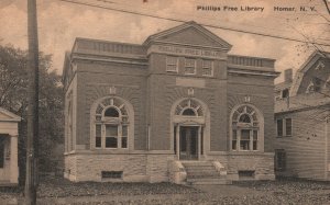 Vintage Postcard 1910's Phillips Free Library Homer New York Miller & Creque Pub