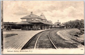 P.R.R. Railway Station Depot Train Locomotive Bordentown NJ 1909 Postcard