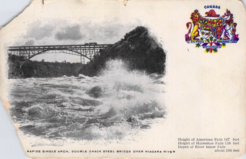  River Rapids Single Arch Double Track Steel Bridge Over Niagara River Postcard 