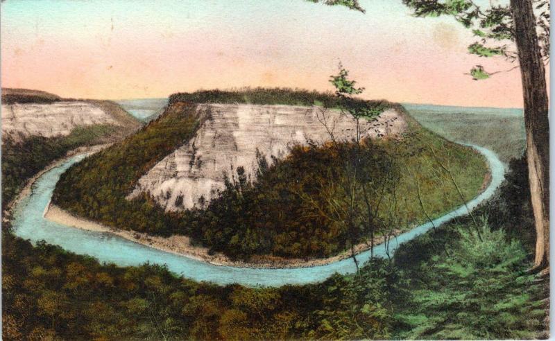 LETCHWORTH STATE PARK, NY   HORSESHOE BEND  c1930s  Handcolored  Postcard