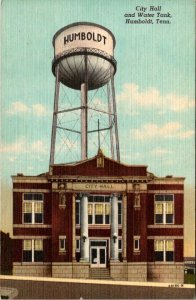 Humboldt, TN Tennessee CITY HALL & WATER TANK Gibson~Madison Co ca1940s Postcard