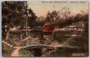 Houston Texas 1913 Hand Colored Postcard Lake In Sam Houston Park