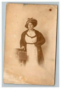 Vintage 1911 RPPC Postcard Photo of Woman in Hat and Coat